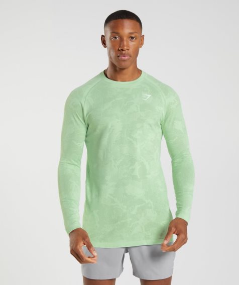 Camiseta Gymshark Geo Seamless Long Sleeve Hombre Verdes Claro | MX 156DQR